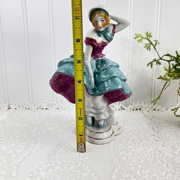 Vintage Japanese Lady Figurine With Hat & Ruffled Dress 7.5" Height - Picture 10 of 11